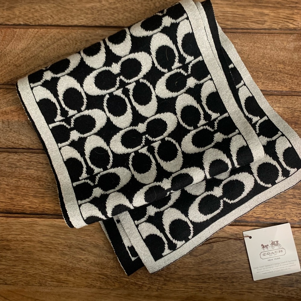 Coach scarf black and silver, reversible